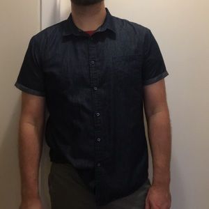 Navy blue jean button-up short-sleeve shirt
